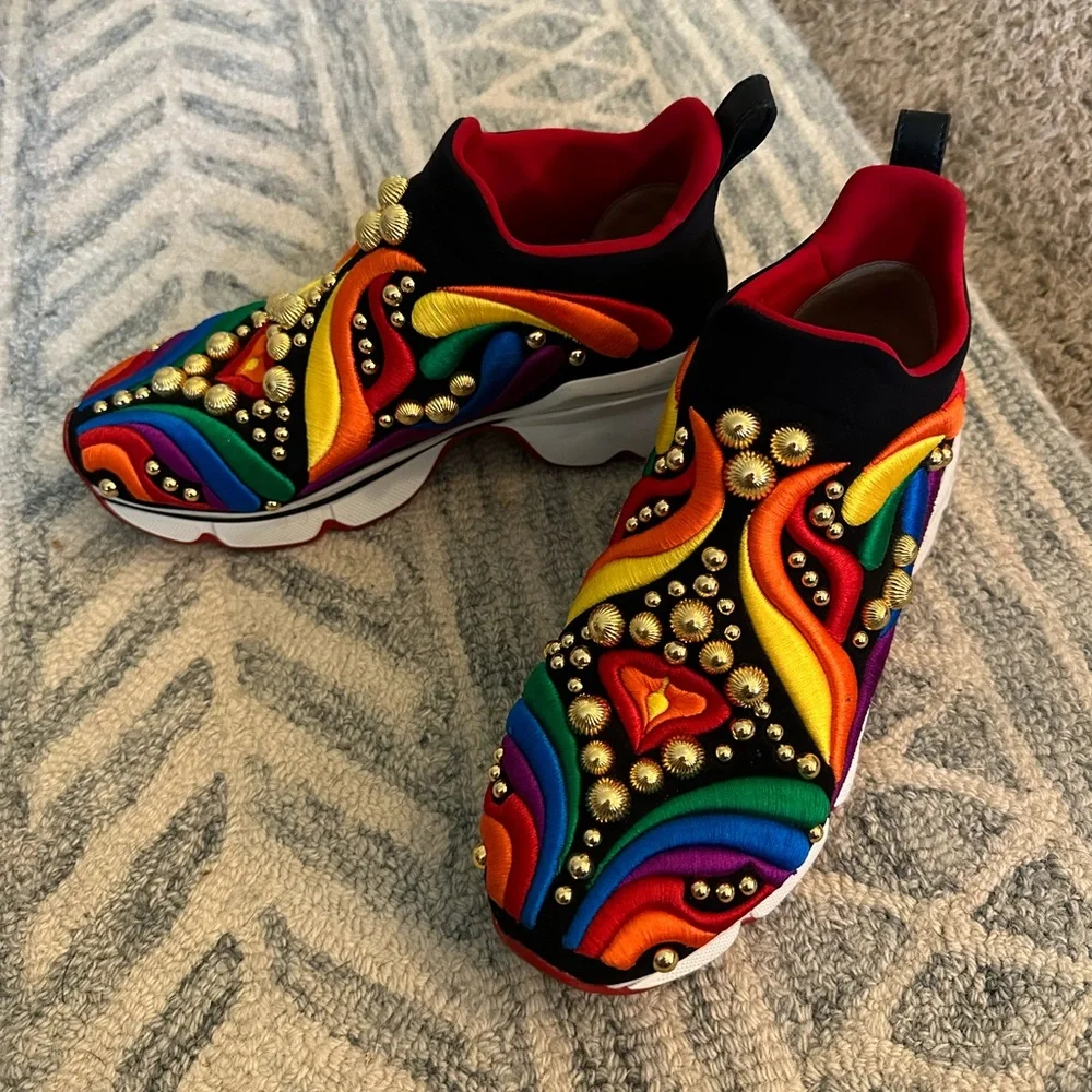 Christian Louboutin rainbow/gold slide on sneakers